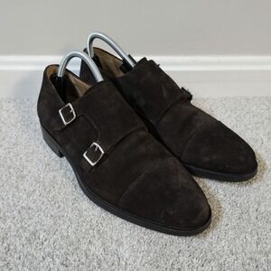 SUITSUPPLY Men Formal Shoes EU42 Brown Double Monk Strap Suede‎ Calf Leather